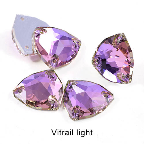 Стразы пришивные Fat triangle Vitral light 16 мм нежно сиреневые, фиолетово-розовые  триллианты 9 шт