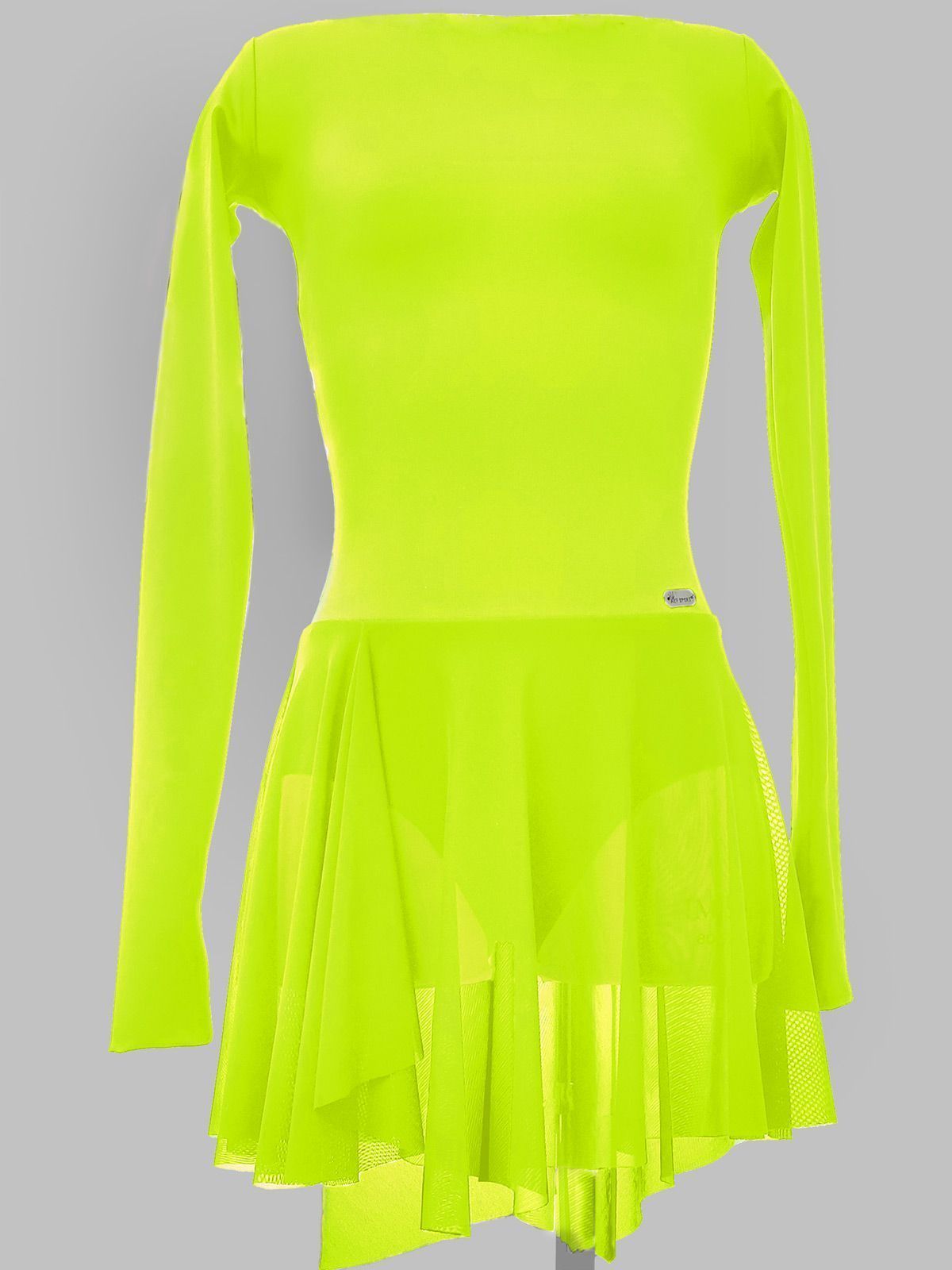 Платье для фигурного катания «Лимонное с телесной спинкой»