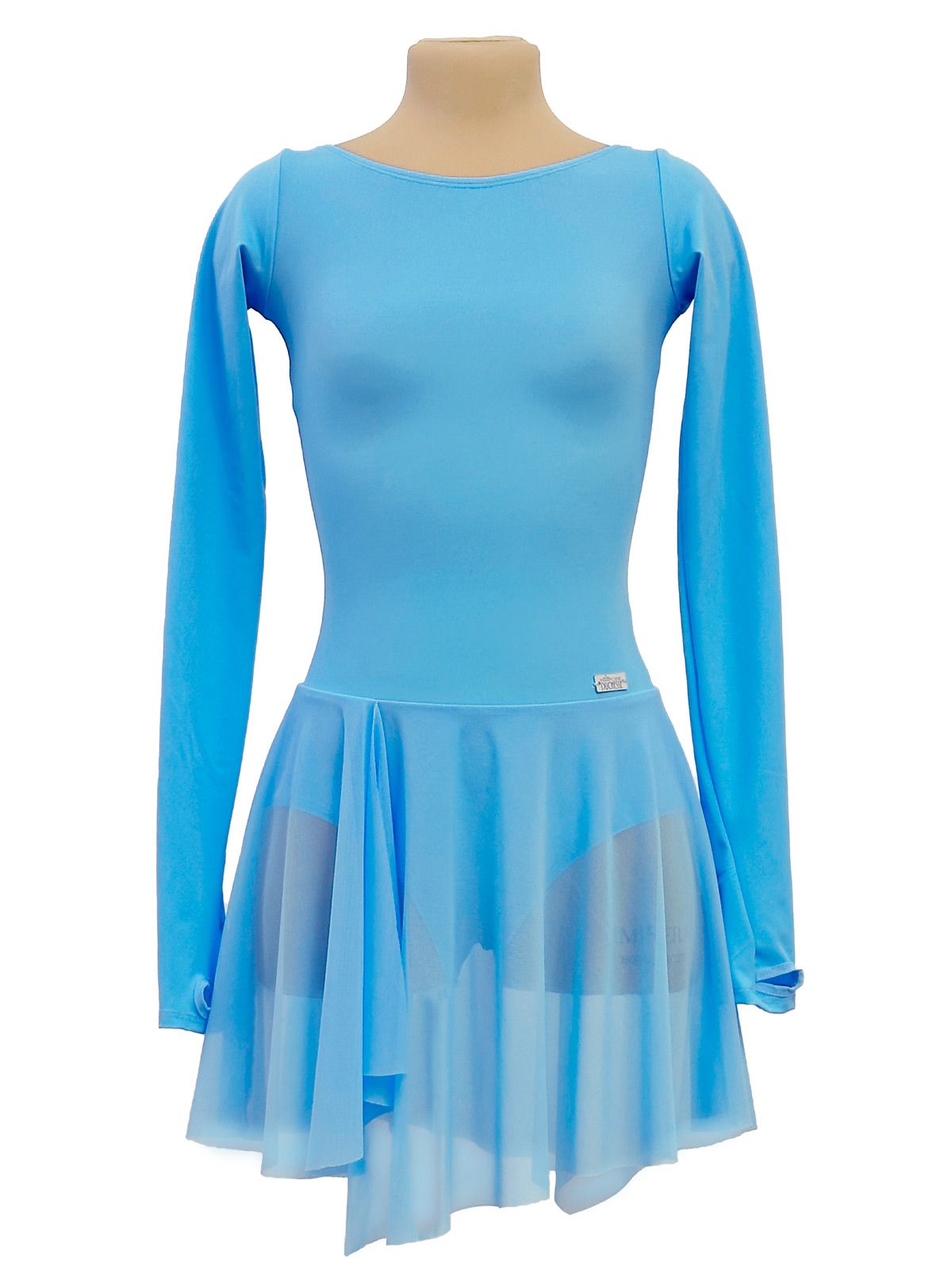 Платье для фигурного катания «Голубое с телесной спинкой»