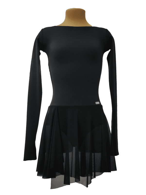 Платье для фигурного катания «Черное с телесной спинкой»